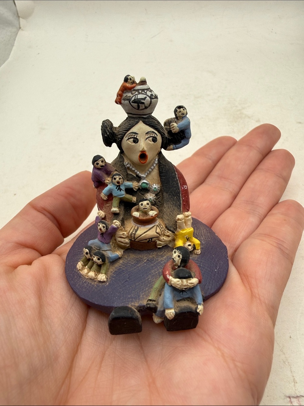 Native American Style Storyteller Mother Children Pottery Figurine Folk Art